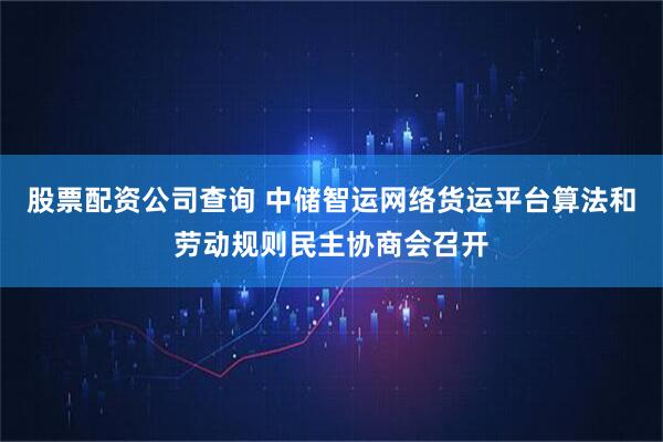 股票配资公司查询 中储智运网络货运平台算法和劳动规则民主协商会召开